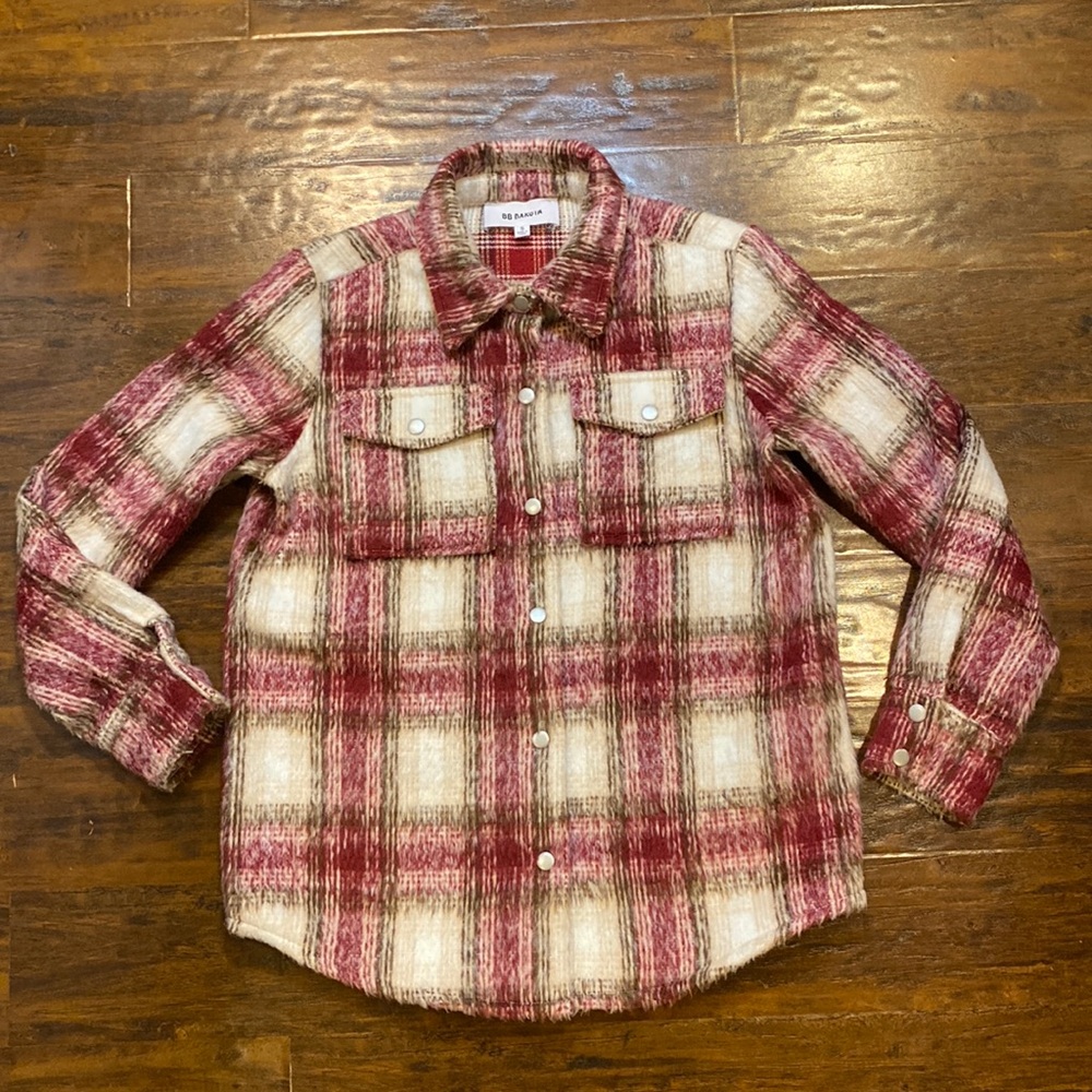 B B Dakota Red Ivory Thick & Cozy Flannel Coat Size Small
